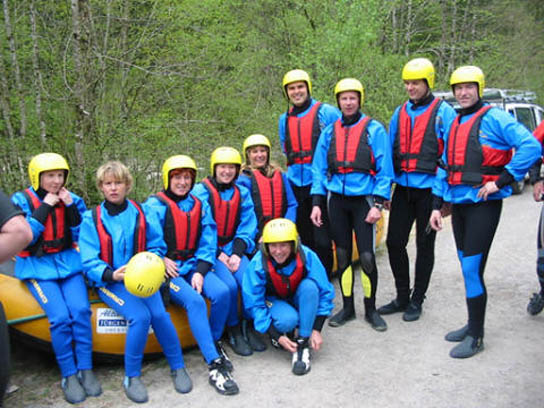 Frühstückstreff Boot-Crews am Einstiegspunkt an der Bregenzerach