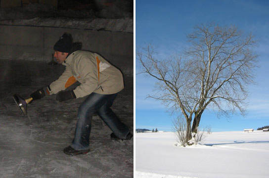 Eisstockschießen am ersten Abend in Oberstaufen. Beeindruckende Winterlandschaft im Allgäu.