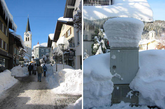 Schnee und Eiszapfen in Oberstaufen.